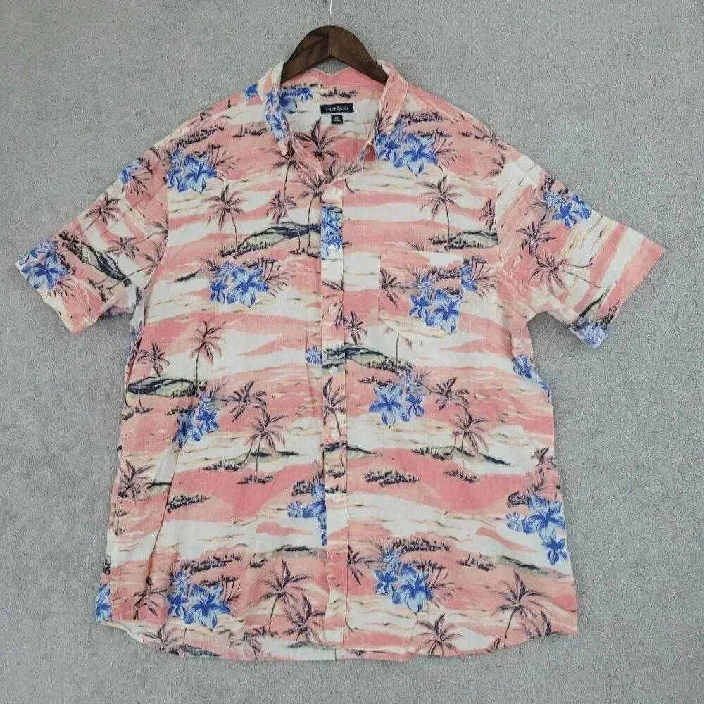 Club Room Mens Hawaiian Shirt XXL Pink & Blue Floral Cotton/Linen  5CT